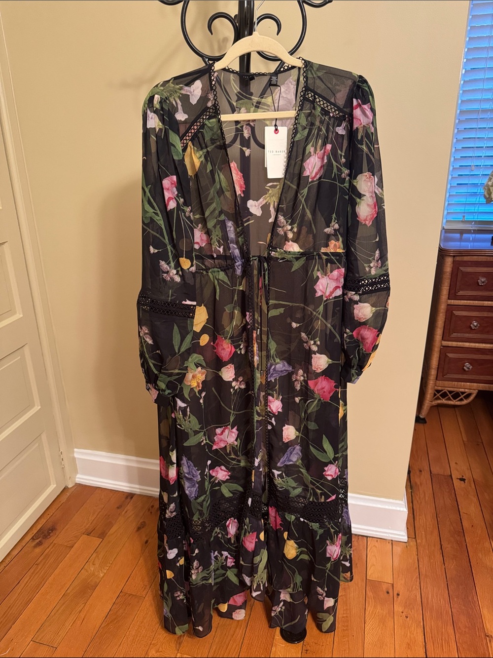Ted Baker London Black Sheer Floral Maxi Coverup